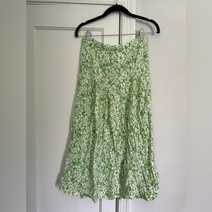 Faithfull the Brand Green and White Floral Midi Skirt